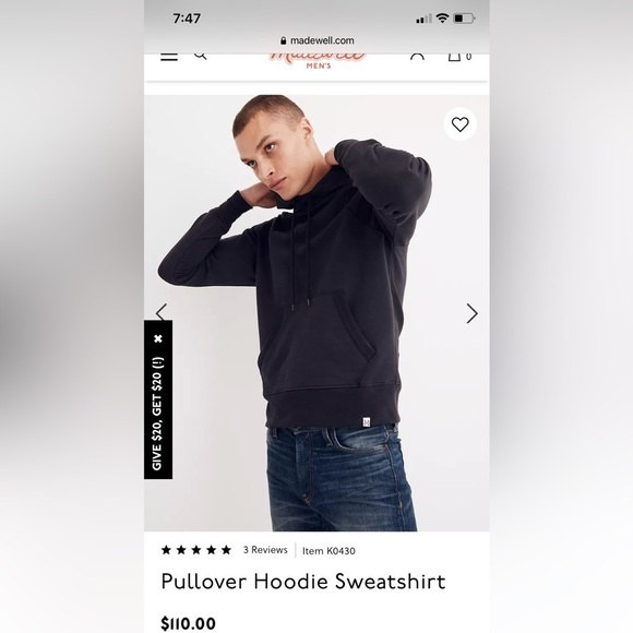 Madewell NWT Men's Black Pullover Hoodie Sweatshirt - Picture 2 of 8